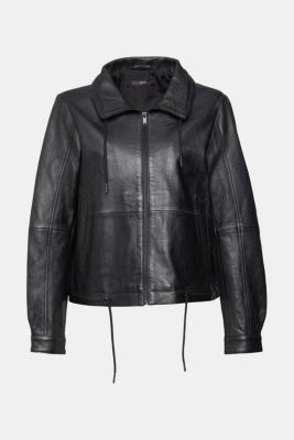 Leather jacket with drawstrings, BLACK, detail-asia image number 6