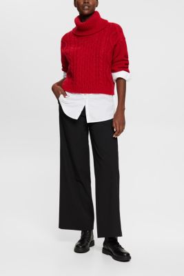 Roll neck cable knit sweater with wool, DARK RED, detail-asia image number 4
