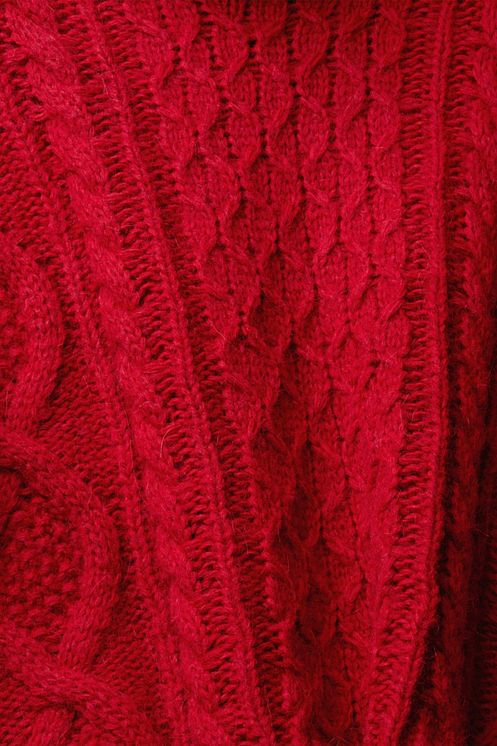 Roll neck cable knit sweater with wool, DARK RED, detail-asia image number 5