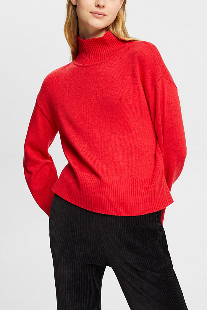 羊毛混紡立領針織上衣，LENZING™ ECOVERO™, 深紅色, detail-asia image number 0