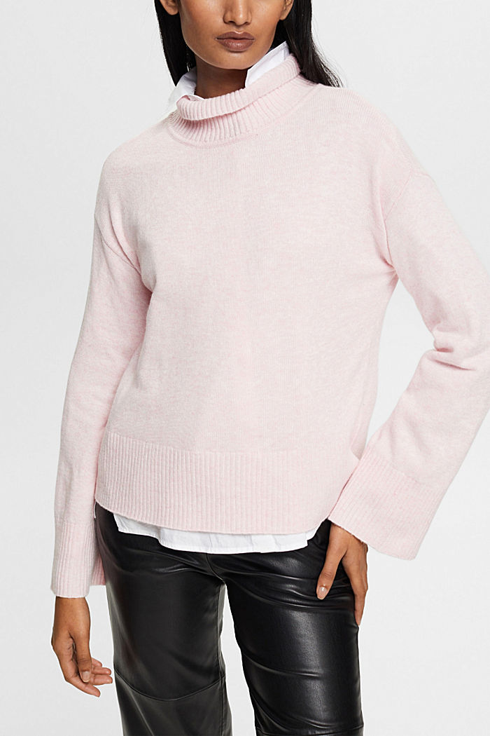 羊毛混紡立領針織上衣，LENZING™ ECOVERO™, 淺粉紅色, detail-asia image number 0