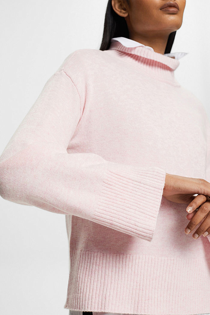 羊毛混紡立領針織上衣，LENZING™ ECOVERO™, 淺粉紅色, detail-asia image number 2