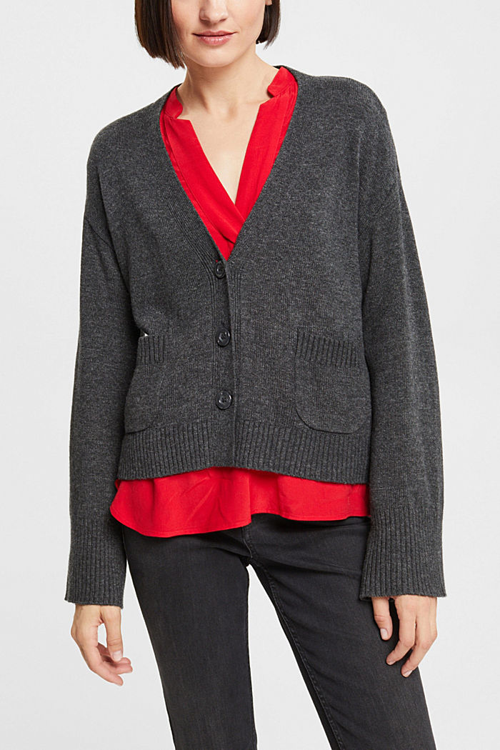 Wool blend cardigan, LENZING™ ECOVERO™, ANTHRACITE, detail-asia image number 0