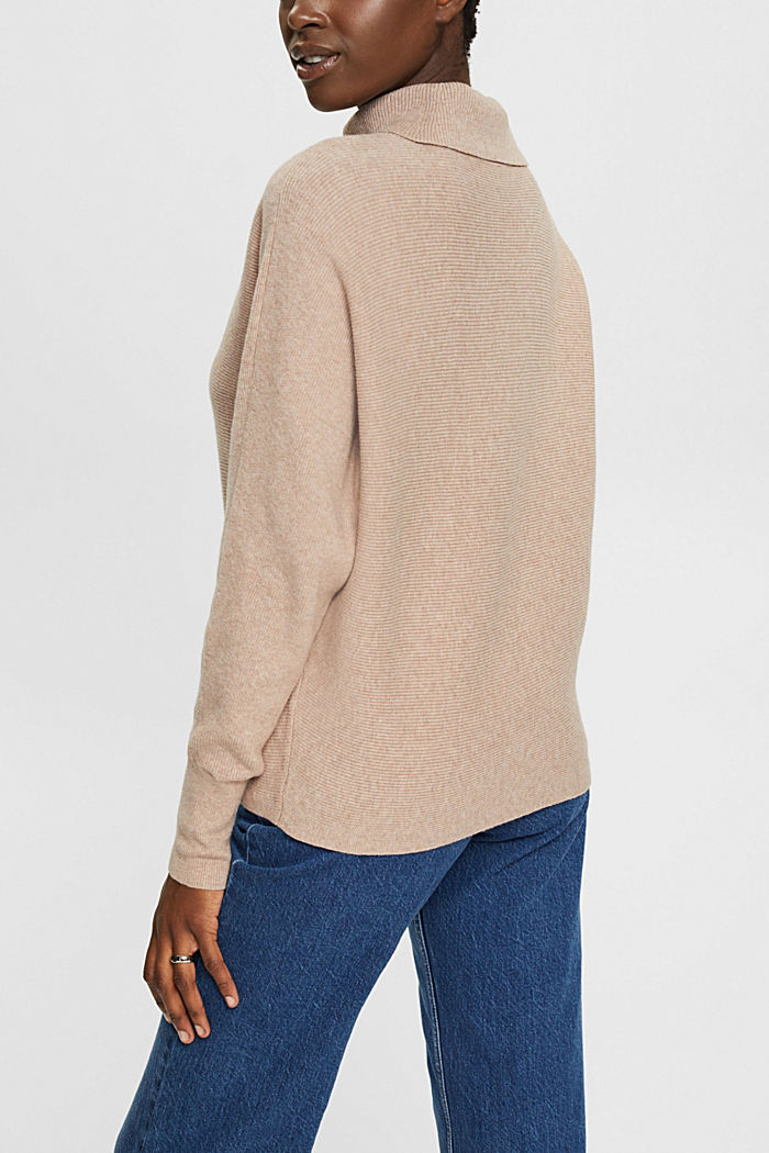 Batwing jumper with polo neck, LIGHT TAUPE, detail-asia image number 3
