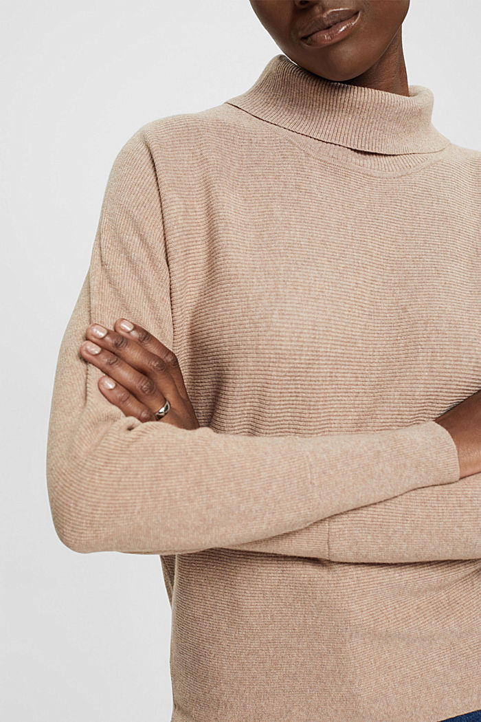 Batwing jumper with polo neck, LIGHT TAUPE, detail-asia image number 2