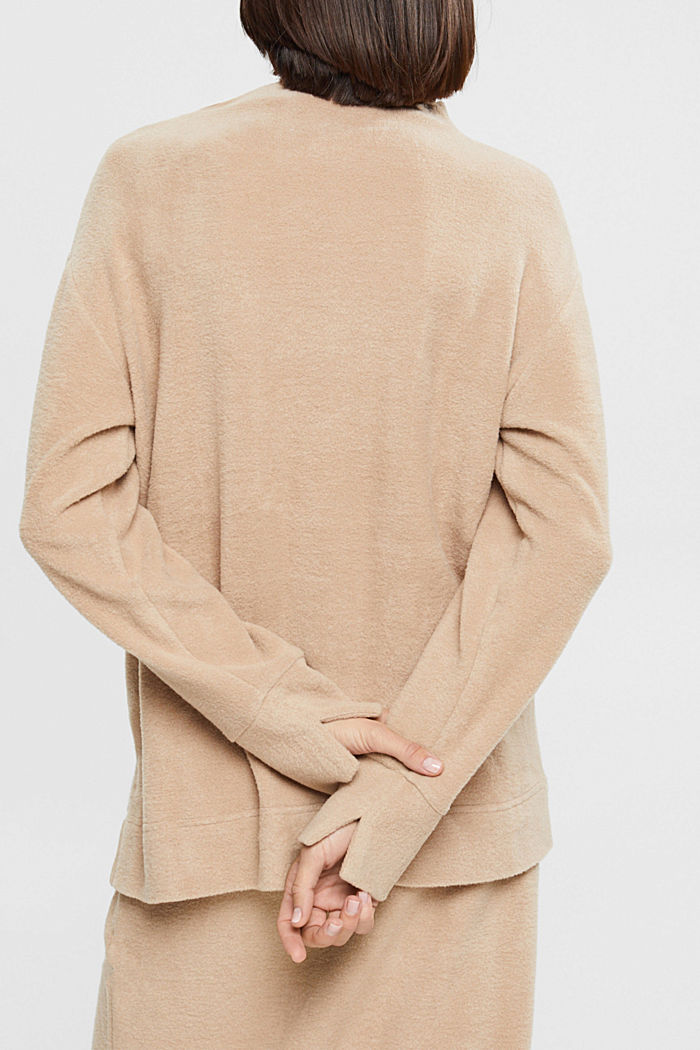 Furry sweatshirt with stand-up collar, LIGHT TAUPE, detail-asia image number 3