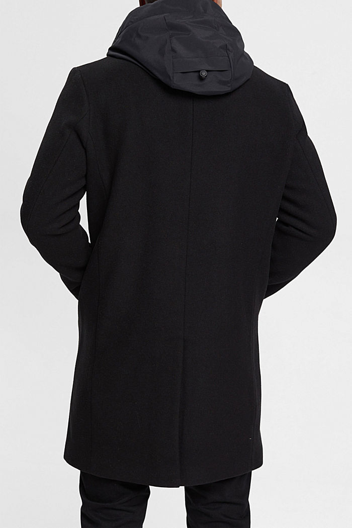 Wool blend coat with detachable hood, BLACK, detail-asia image number 3