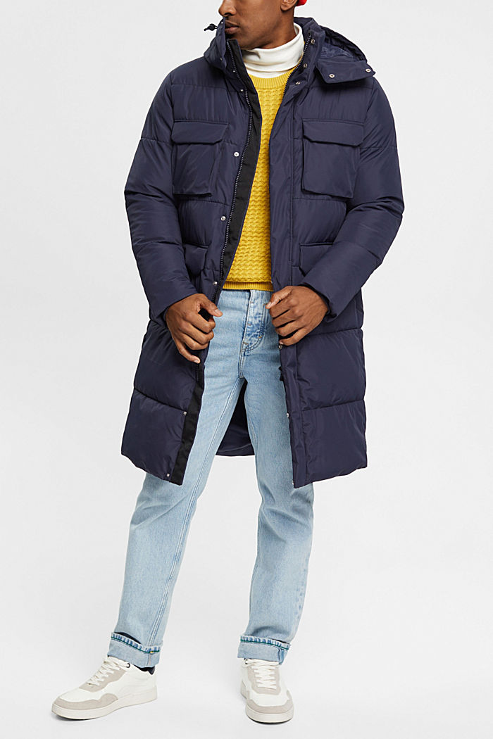 Quilted coat with detachable hood, NAVY, detail-asia image number 1