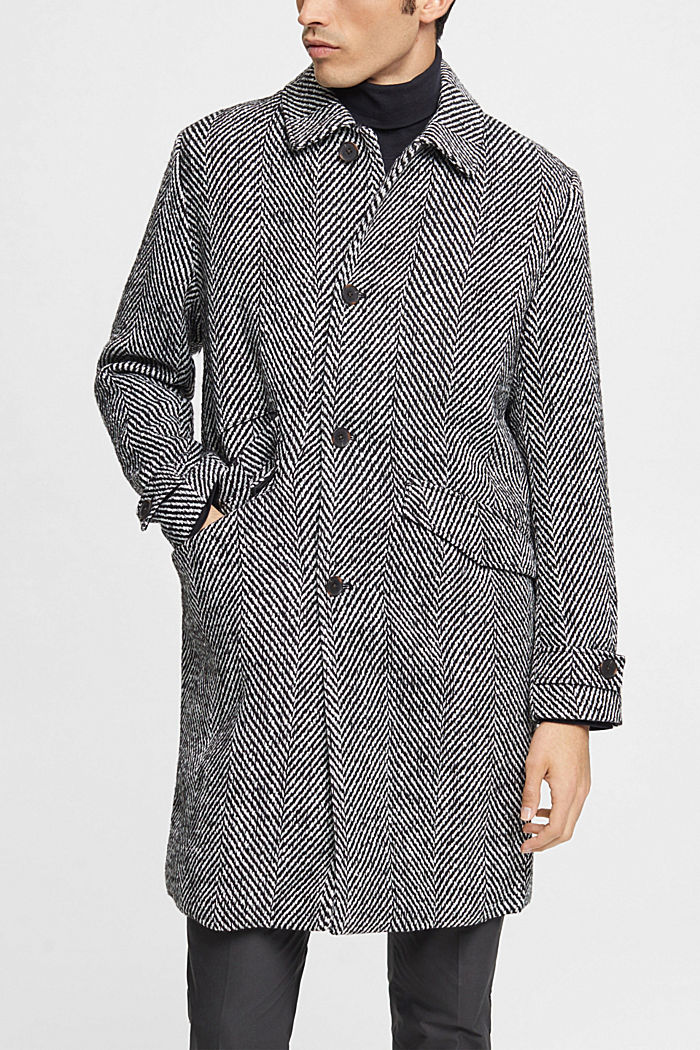 Wool blend herringbone coat, BLACK, detail-asia image number 0