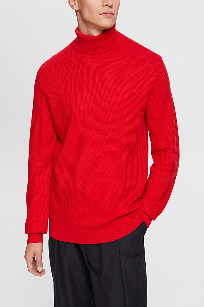 Knitted roll neck jumper, DARK RED, detail-asia image number 0