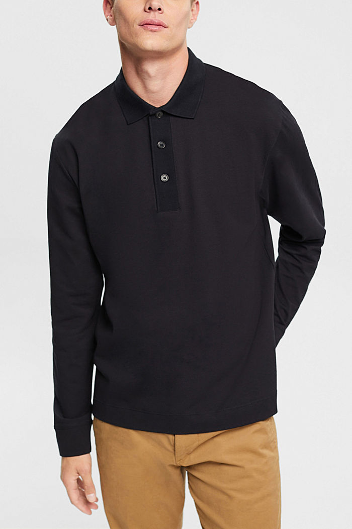 Long sleeve polo shirt, BLACK, detail-asia image number 0