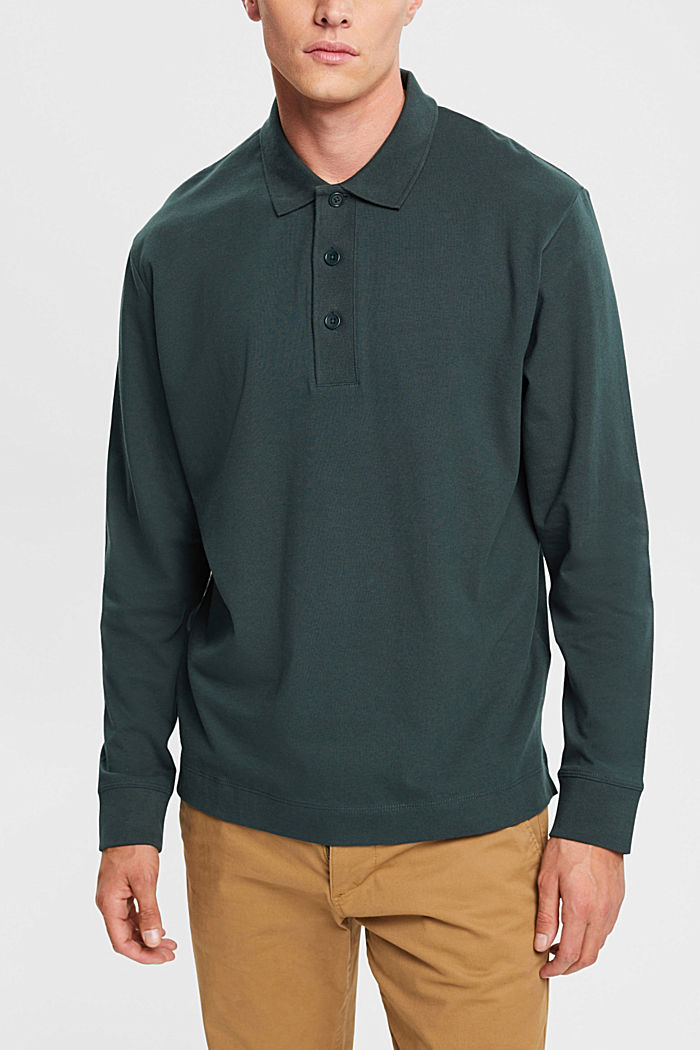 Long sleeve polo shirt, DARK TEAL GREEN, detail-asia image number 0