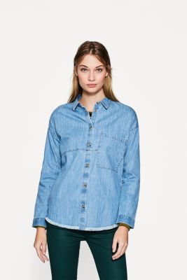 Esprit - Frayed denim shirt, 100% cotton at our Online Shop