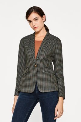 Esprit - Houndstooth pattern blazer, denim patches at our Online Shop