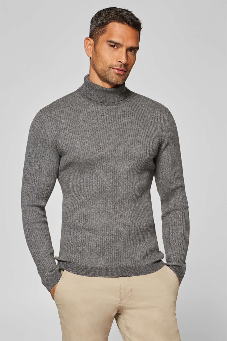 edc - Muscle-fit jumper with a polo neck, 100% cotton at our Online Shop