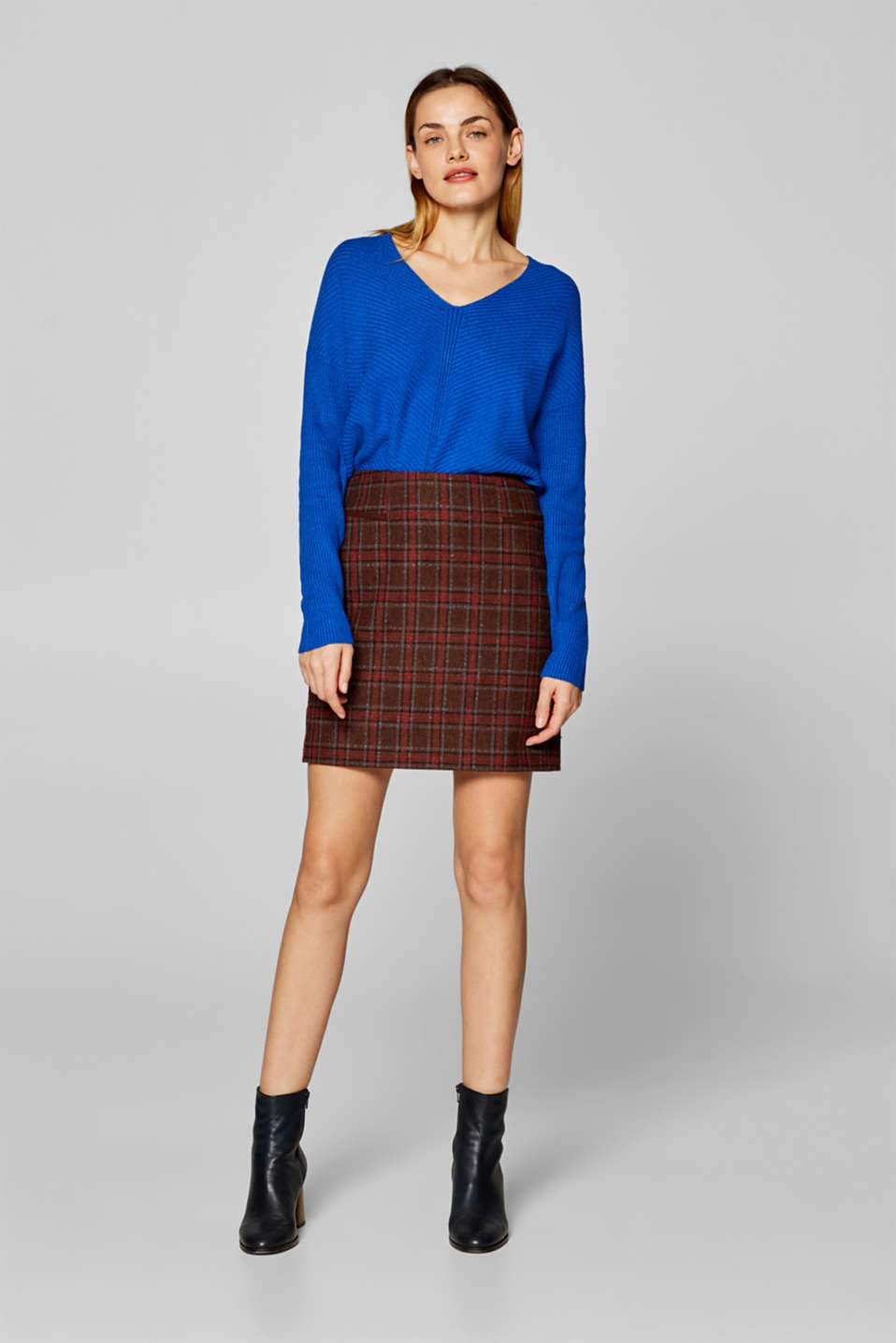 Esprit - Textured check skirt with wool at our Online Shop
