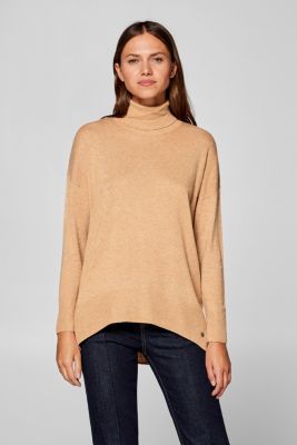 Esprit - Containing cashmere: oversized polo neck sweater ...