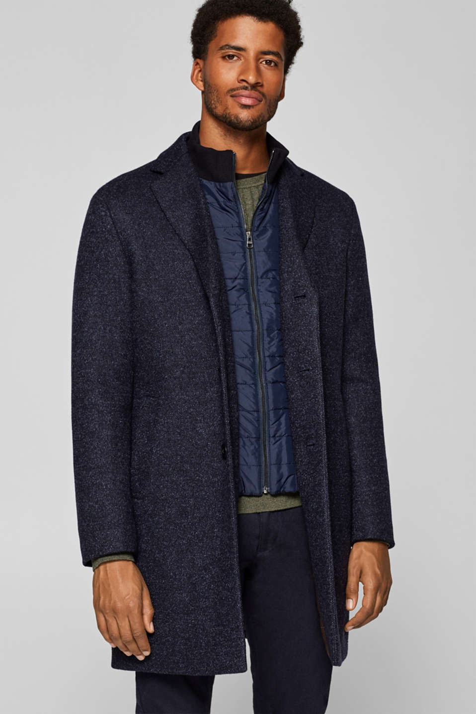 Esprit - Wool blend: coat with a quilted insert at our Online Shop