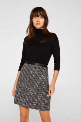Esprit - Tweed skirt with a faux leather waistband at our Online Shop