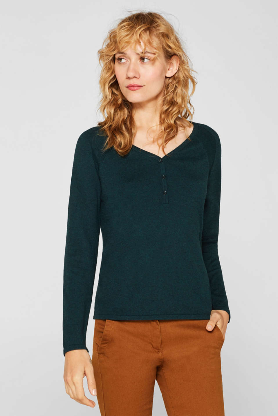 Esprit - V-neck jumper with cashmere at our Online Shop