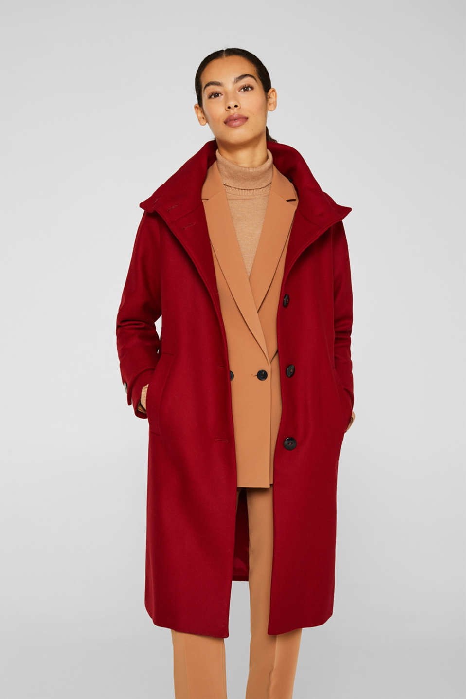 Esprit - Made of blended wool: Coat with a stand-up collar at our ...