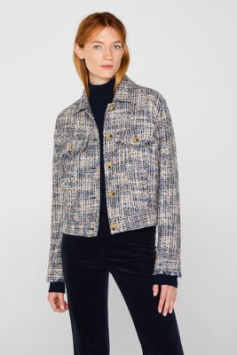 Esprit Kort tweed jasje met franjes kopen in de online shop