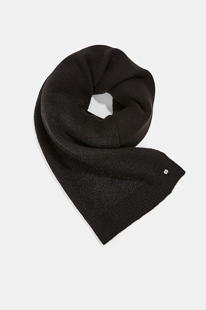 Gerecycled: gebreide sjaal met glitter, BLACK, overview