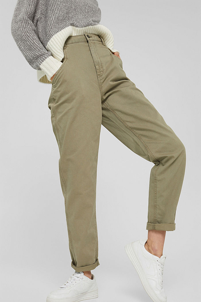Pantalon taille haute, coton biologique, LIGHT KHAKI, detail image number 0
