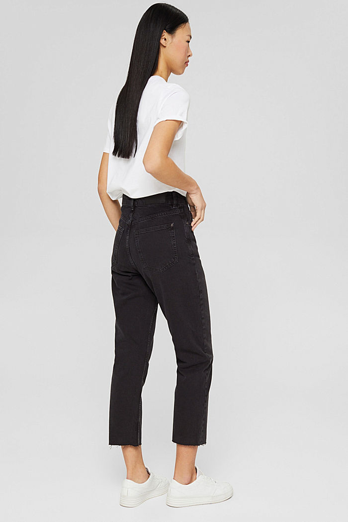 Jeans met hoge taille en kortere pijpen, BLACK DARK WASHED, detail image number 3