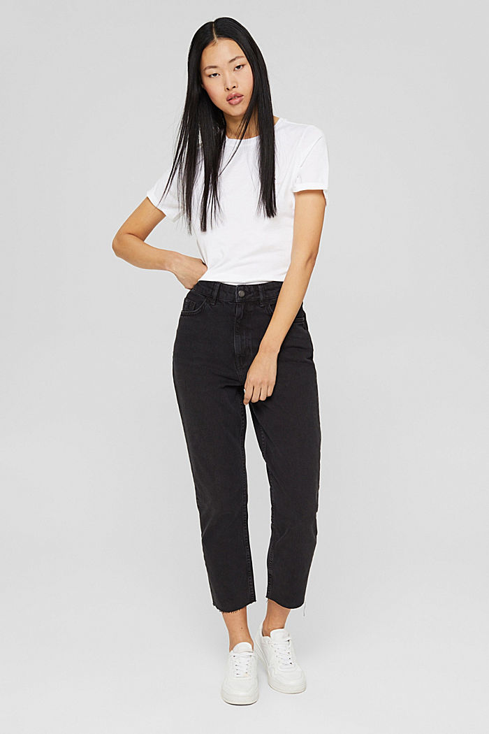 Jeans met hoge taille en kortere pijpen, BLACK DARK WASHED, detail image number 6