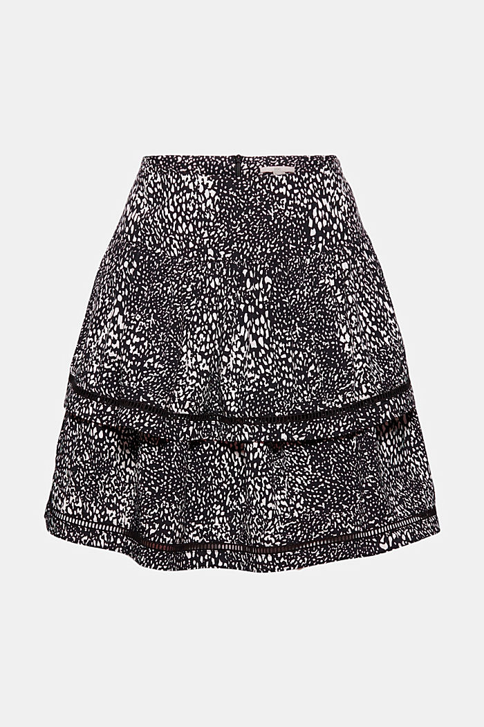 Flounce skirt with a pattern, LENZING™ ECOVERO, BLACK, detail image number 7