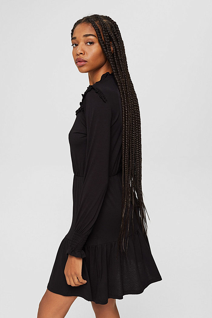 Jerseykleid mit Rüschen, LENZING™ ECOVERO™, BLACK, detail image number 2
