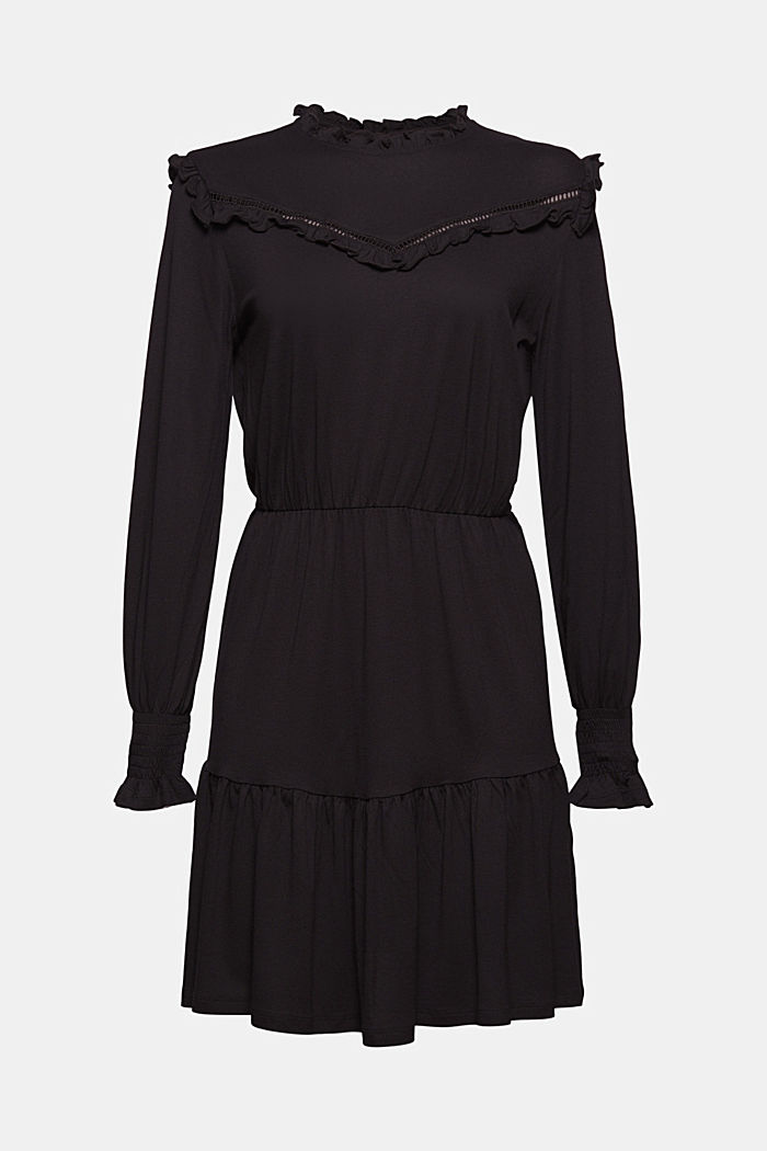 Jersey jurk met ruches, LENZING™ ECOVERO™, BLACK, detail image number 5