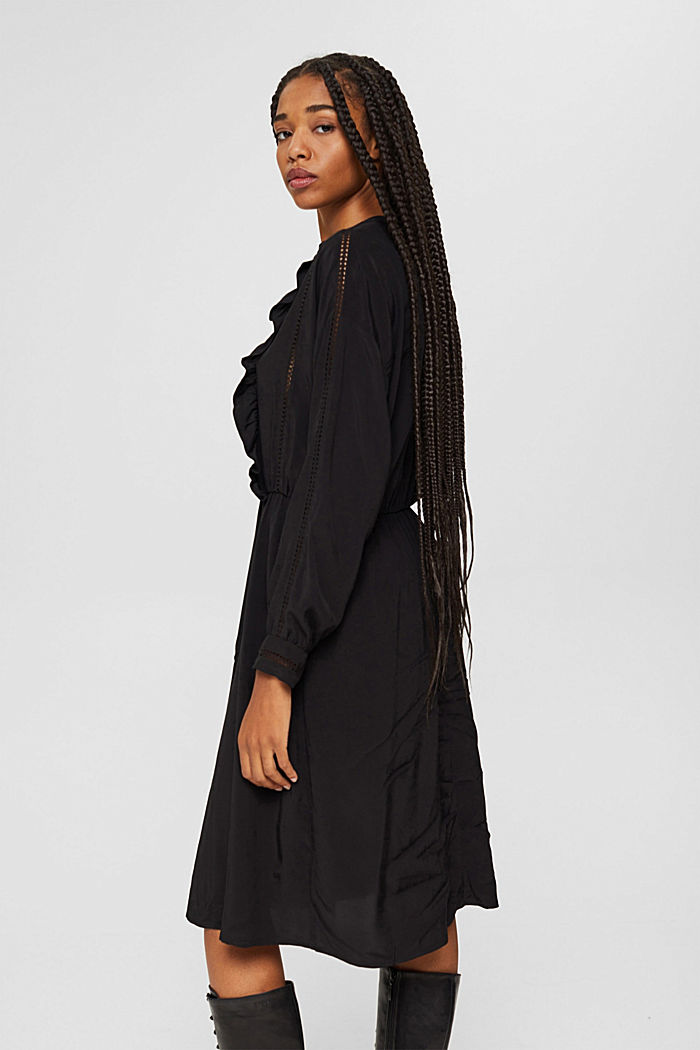 Kleid mit Häkelspitze, LENZING™ ECOVERO™, BLACK, detail image number 2
