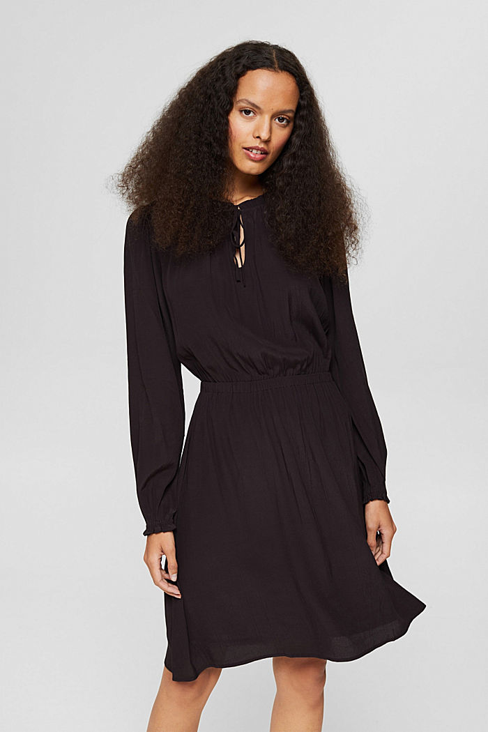 Kleid mit Rüschen aus LENZING™ ECOVERO™, BLACK, detail image number 0