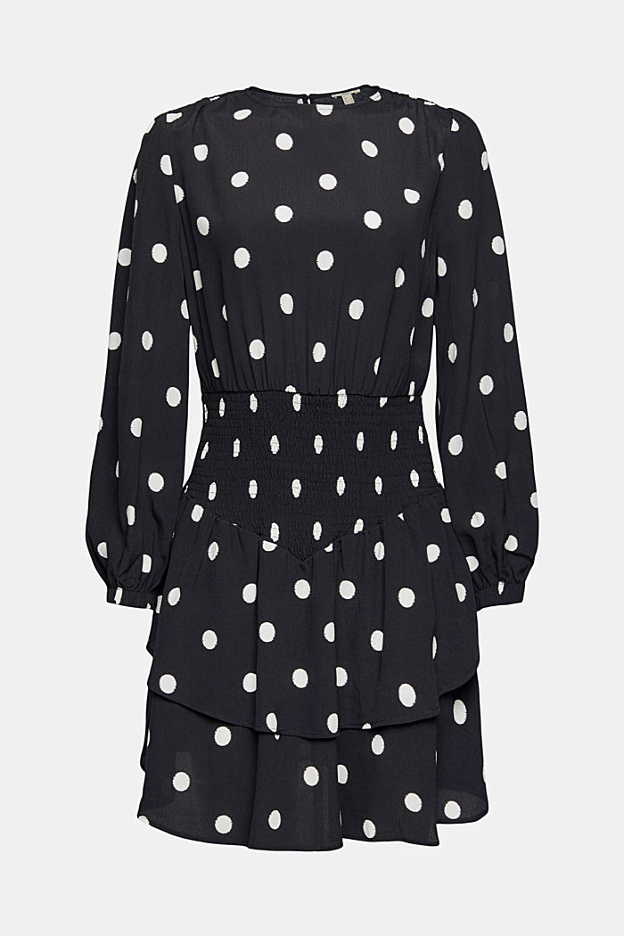 Mini-jurk met print en gesmokt detail, BLACK, overview