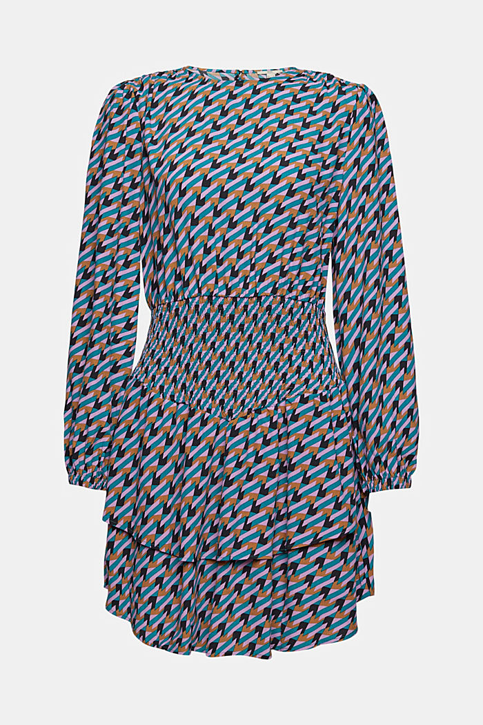 Mini-robe ornée d´un imprimé et de smocks, EMERALD GREEN, detail image number 5