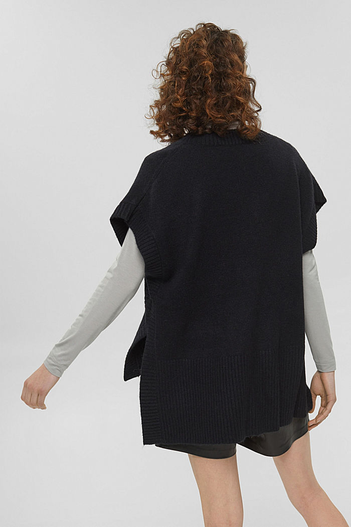 Z wełną: sweter bez rękawów z wycięciem w serek, BLACK, detail image number 3