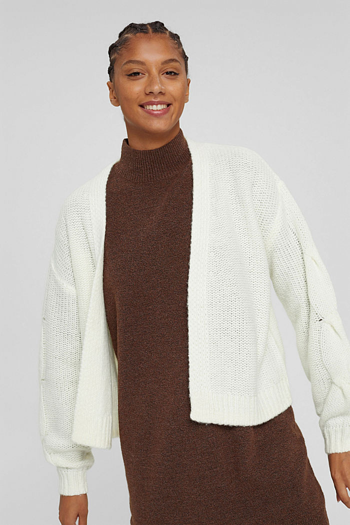 À teneur en laine : le cardigan en maille torsadée, OFF WHITE, detail image number 0