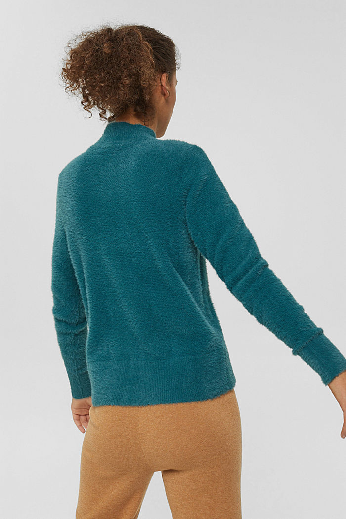 Sweter ze stójką, bawełna ekologiczna, EMERALD GREEN, detail image number 3