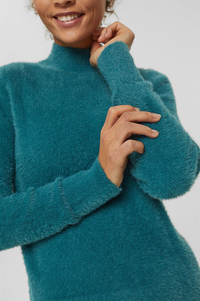 Sweter ze stójką, bawełna ekologiczna, EMERALD GREEN, detail image number 2
