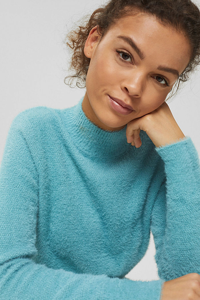 Jumper with a stand-up collar, in organic cotton