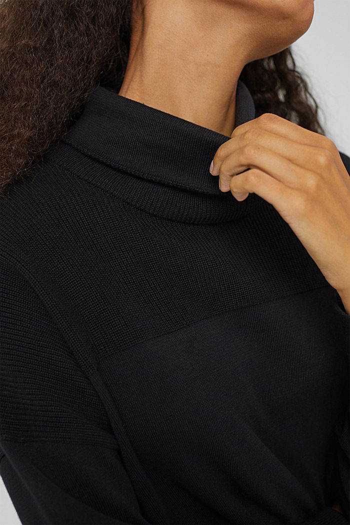 Stand-up collar jumper in organic cotton, BLACK, detail image number 2