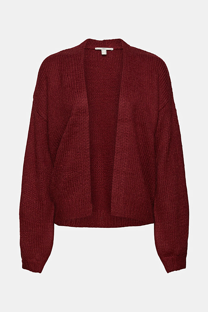 Wool blend: cardigan with balloon sleeves, GARNET RED, detail image number 8