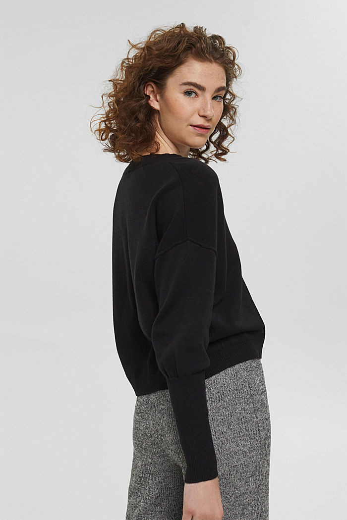 V-Ausschnitt-Pullover, 100% Baumwolle, BLACK, detail image number 3