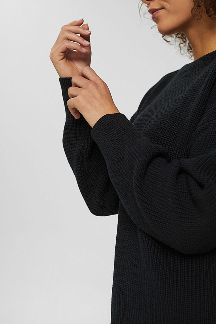 Lange trui van een katoenmix, BLACK, detail image number 2