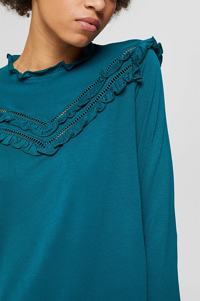 Röyhelösomisteinen pitkähihainen paita, LENZING™ ECOVERO™, EMERALD GREEN, detail image number 2