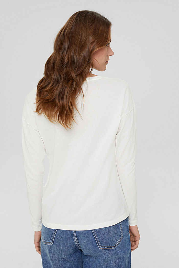 T-shirt à manches longues et paillettes, coton biologique, OFF WHITE, detail image number 3