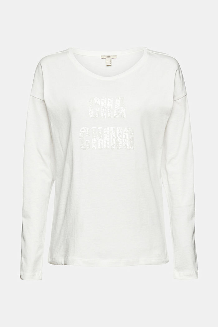 T-shirt à manches longues et paillettes, coton biologique, OFF WHITE, overview
