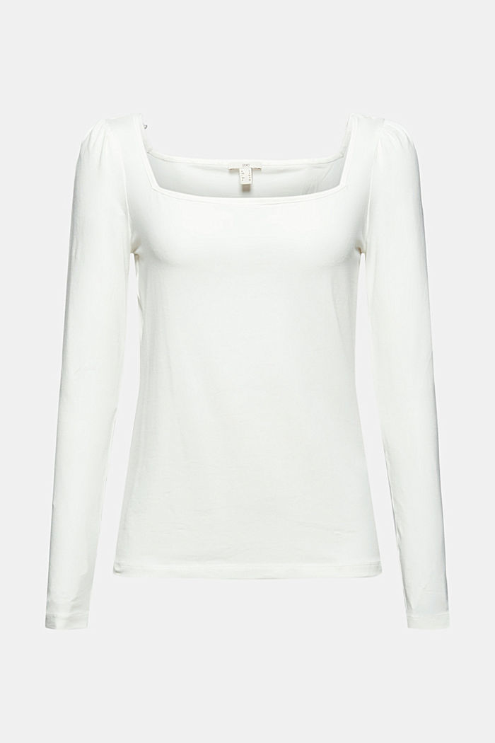 T-shirt à manches longues et encolure carrée, coton biologique, OFF WHITE, detail image number 7